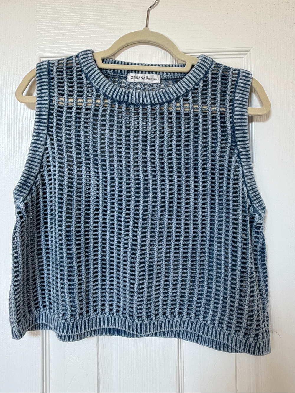 ZENANA Open Knit Sleeveless Sweater Vest - Dusty Blue